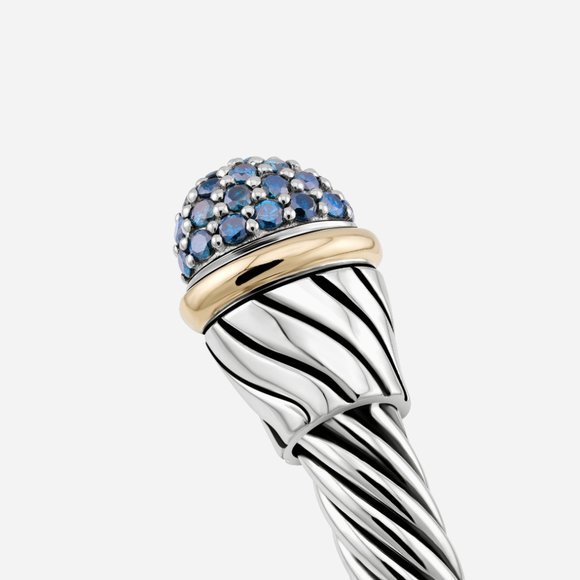 5mm Braided Silver & 18k Gold Cable Bracelet with Blue Diamonds and Middle Clasp - Picture 4 of 5